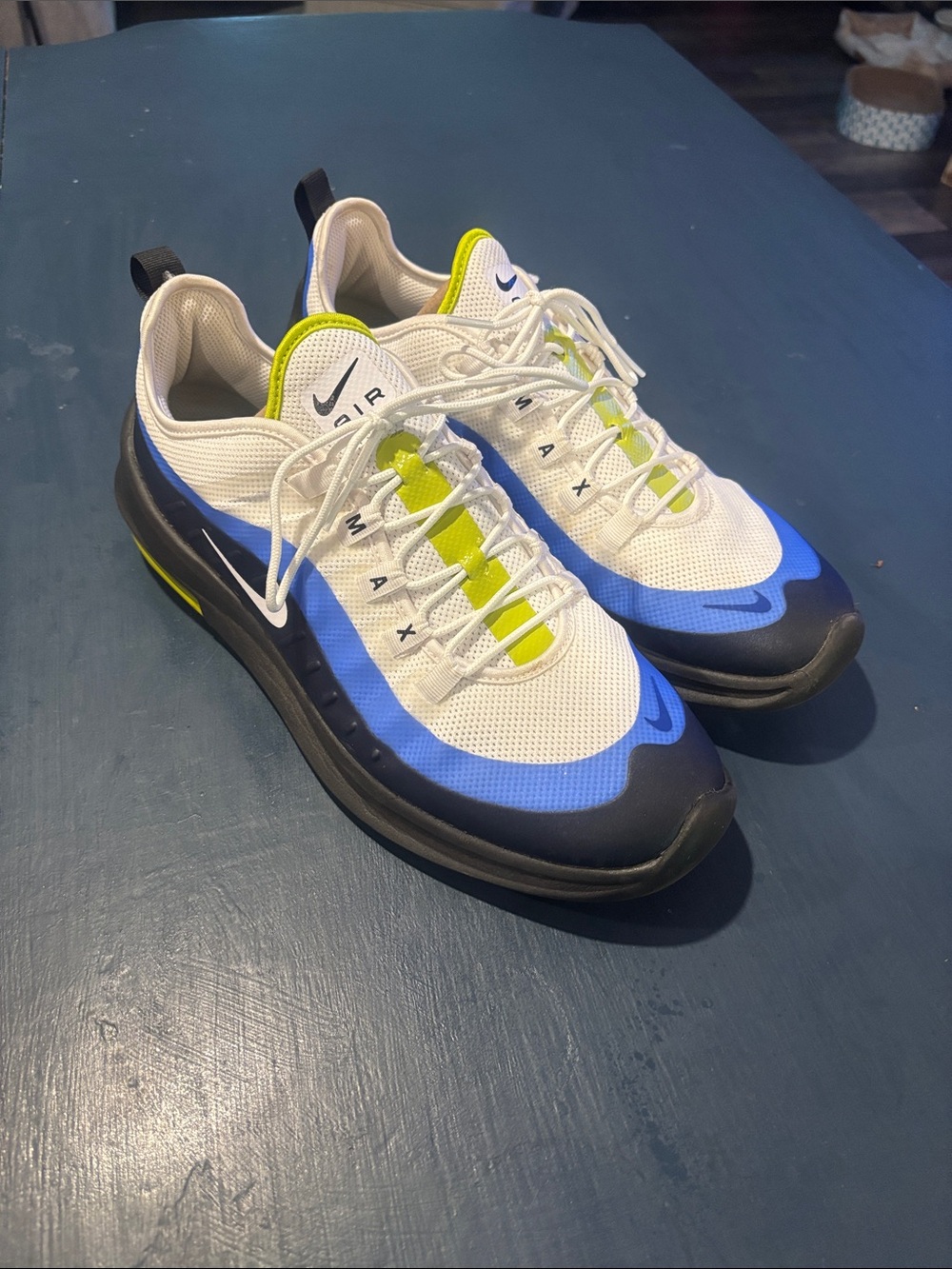 Nike Men's Sneakers in White, Blue, Black with Neon Yellow Accents